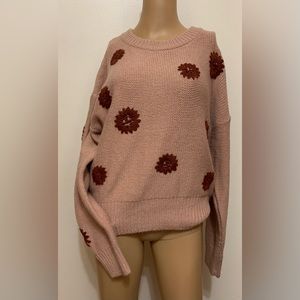 Madewell Dusty Rose Embroidered Knit Pullover Sweater Crewneck Women’s L EUC